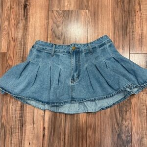 Denim Pleat Mini Skirt Blue Jean Denim Sexy Short School Going Out Country Party
